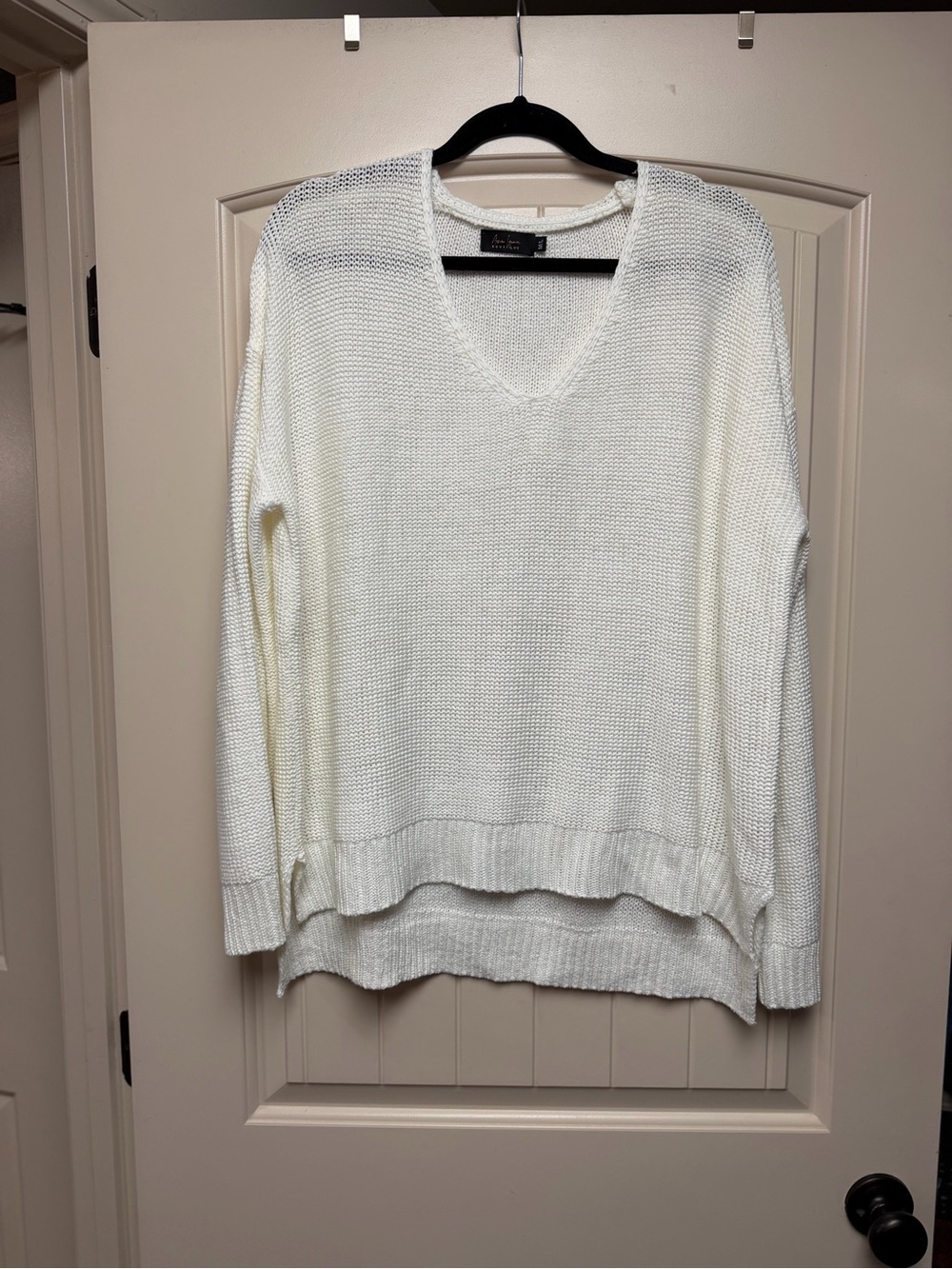 Relaxed V-Neck Lightweight White Sweater